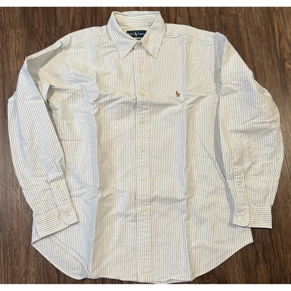 Polo Ralph Lauren Classic Fit Striped Oxford Shirt Color Shamrock White 16 1/2